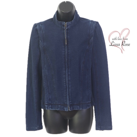 Pilcro Anita Cropped Mixed Media Denim Knit Fitted Jacket Blazer (Anthropologie) - Picture 1 of 5